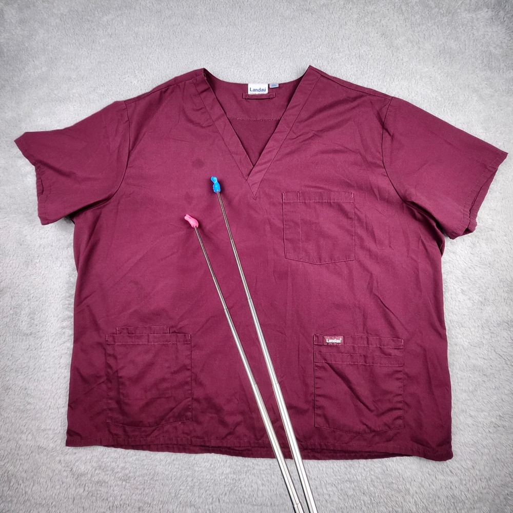 Landau Scrub Tops Unisex 3XL Blue Red V-Neck Pocket Medical Workwear Smock - Picture 4 of 16